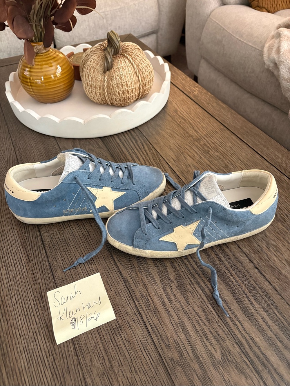 Golden Goose Light Blue Suede Low-Top Sneakers with Cream Star